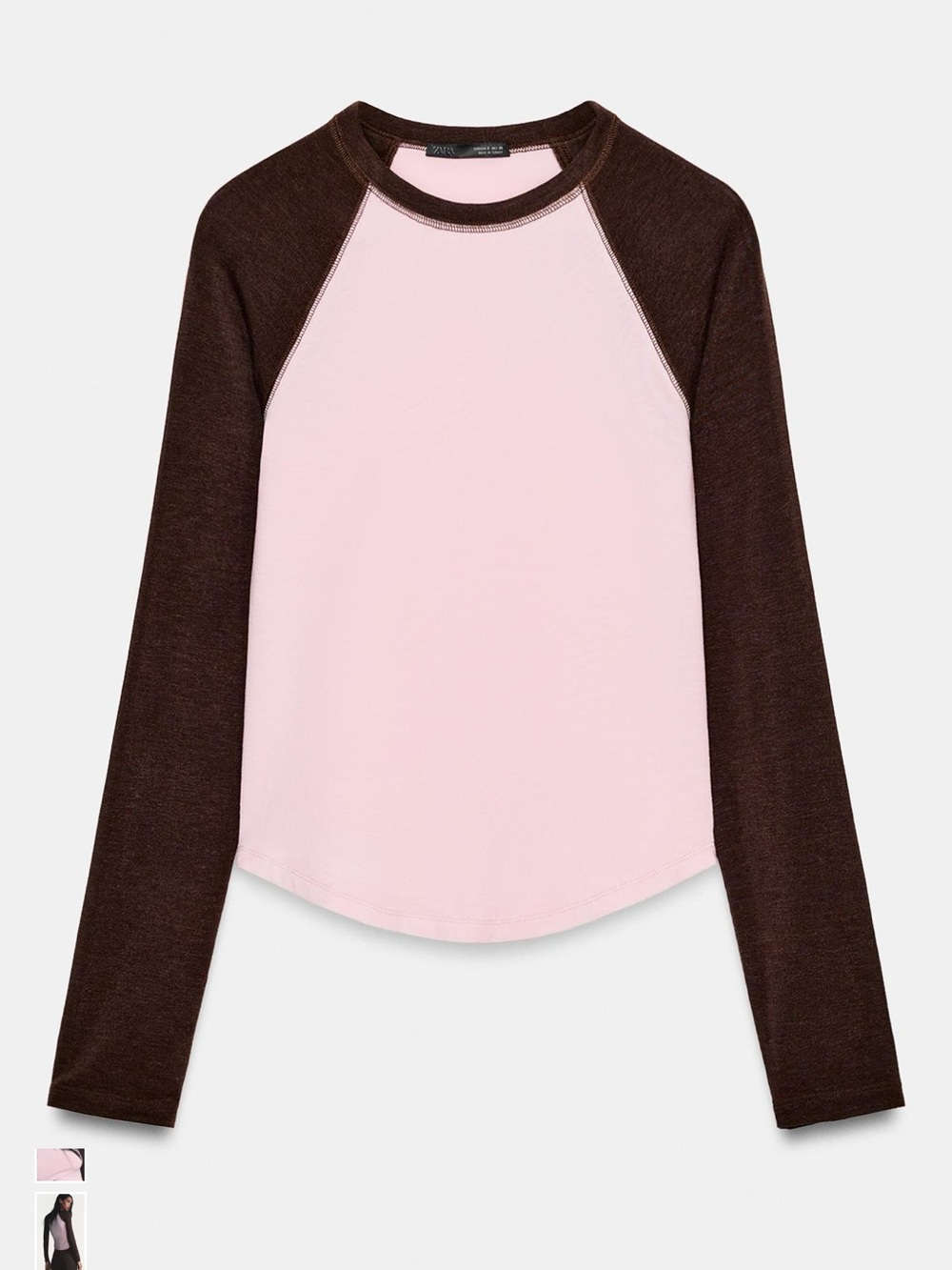 Zara Pink and Brown Long Sleeve Raglan Tee. NWT. Size 0